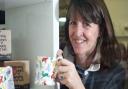 Holt, Norfolk. Emma Bridgwater with some of the Go-Go Hares mugs which are on sale in Break Charity Shop in Holt. 

Picture: MARK BULLIMORE PHOTOGRAPHY