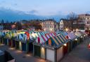 Norwich Market with its famous brightly coloured stalls.
