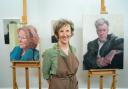 Wendy with her portraits of Joan Bakewell and husband and muse Fred