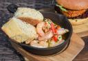 Garlic and chilli prawns and goat cheese burger made by Shoulder of Mutton head chef Ian Webber.