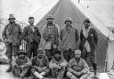 Expedition members at base camp in April or May 1924. Standing, from left: Andrew Irvine, George Mallory, Edward Norton, Noel Odell and David Macdonald. Seated, from left: Edward Shebbeare, Geoff Bruce, Howard Somervell and Bentley Beetham.