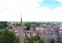 Looking out beyond the steeple of the Parish Church of St John the Evangelist, Altrincham.