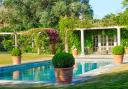 The Pool Garden border, pool and pavilion.