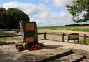 Memorial stone at the entrance to Tarrant Rushton airfield.