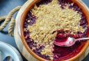 Spiced plum and blackberry crumble