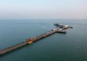 Aerial photo of the Southend Pier which is the longest pleasure pier in the world