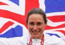 Great Britain's Sarah Storey celebrates with the gold medal in the Women's C5 Time Trial at the Tokyo games