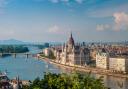 Panorama view from Buda at the parliament with Danube river in Budapest