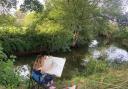 Fiona McIntyre drawing on the River Stour, 2023