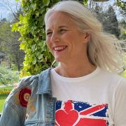 Union jack tee-shirt, £8, flounce hem skirt, £30, George at Asda. Vintage Levis denim jacket, Rachel's own