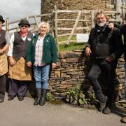 Si King, and Dave Myers with volunteers Anthony, Tim and Lynn at Heage Windmill, Peak District.