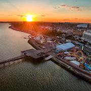 Southend on Sea, view from sea at sunset time