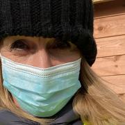 Louise Minchin working as a volunteer at the Covid vaccination centre at Chester Racecourse