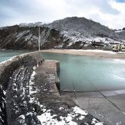 Polkerris Beach in the snow- Photo Ben Hawkins