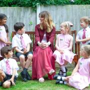 Headteacher Mrs Leyshon with Oxford House School pupils. Photo: Adam Watts