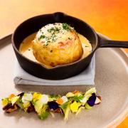 Twice-baked Black Bob extra mature cheddar souffle, candied walnut, crisp celery and compressed apple. (c) John Allen Photography