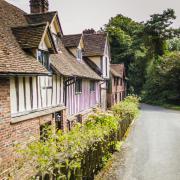 Pretty cottages near the 14th century moated manor house, Ightam Mote