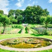 Kitchen Garden pond up to the Exedra at Painswick Rococo Garden