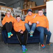 Showing off their Stand Out Socks: Natalie Dickson, Mark Pickering, Christian Laing and Ross Laing.