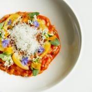 Ellia's Roasted Tomato and Red Pepper Risotto with Langoustine