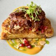 Harissa-roasted cauliflower, almonds,  pomegranate and sweet mango puree