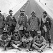 Expedition members at base camp in April or May 1924. Standing, from left: Andrew Irvine, George Mallory, Edward Norton, Noel Odell and David Macdonald. Seated, from left: Edward Shebbeare, Geoff Bruce, Howard Somervell and Bentley Beetham.