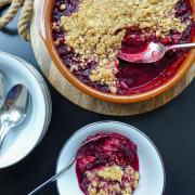 Spiced plum and blackberry crumble