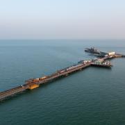 Aerial photo of the Southend Pier which is the longest pleasure pier in the world