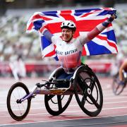 Great Britain's Hannah Cockroft celebrates after winning the Women's 800m T34 Final in Tokyo