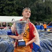 George Young, the teenage winner of the World Gravy Wrestling Championships, at the Rose 'N, Bowl, a pub in Stacksteads, Rossendale