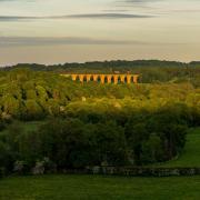 The view from the Pontcysyllte Aqueduct in Trevor, towards the Cefn Mawr Viaduct, Wrexham.