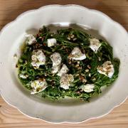 Spaghetti with a cavolo nero sauce, goat’s cheese, pine nuts and thyme