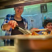 Home-grown Christmas dinner is served up to staff at Wotton school