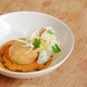 Lobster fishcake, coconut bisque and fennel