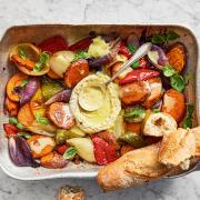 Jamie Oliver’s roasted veg with camembert fondue.