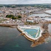 Aerial panorama landscape of the Cornish coast town of Penzance