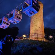 The famous cable cars at night