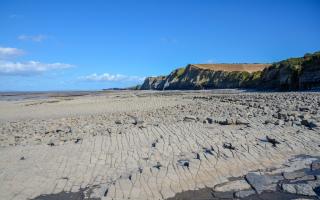 The unique textured coastline at Lilstock's low tide