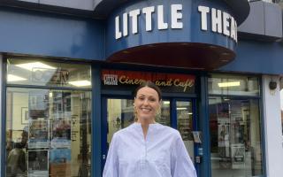 Suranne Jones outside Sheringham Little Theatre.