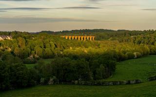 The view from the Pontcysyllte Aqueduct in Trevor, towards the Cefn Mawr Viaduct, Wrexham.