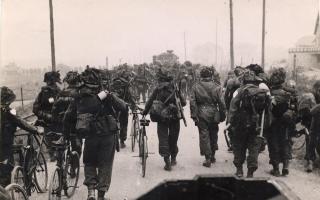 Soldiers going inland after landing on the beaches of Normandy, June 6/7, 1944. These men are thought to be from 'B' Company, 2nd Battalion, the Gloucestershire Regiment, led by Major R. Stephens. Pic: Soldiers of Gloucestershire Museum