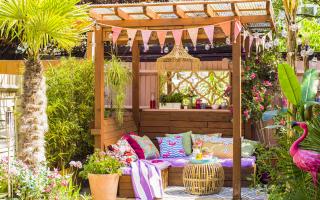 Summer garden with brightly coloured furnishings illustrating Fun Fusion trend